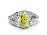 White gold Fancy Yellow Oval  Diamond Halo Ring with Marquise and Pavé Band in Prong Setting_50