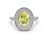 White gold Fancy Yellow Oval  Diamond Halo Ring with Milgrain Frame and Pavé Band_72