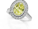 White gold Fancy Yellow Oval  Diamond Halo Ring with Milgrain Frame and Pavé Band_73