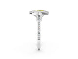 White gold Fancy Yellow Oval  Diamond Halo Ring with Milgrain Frame and Pavé Band_74