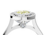 White gold Fancy Yellow Oval  Diamond Halo Ring with Milgrain Frame and Pavé Band_76