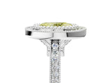 White gold Fancy Yellow Oval  Diamond Halo Ring with Milgrain Frame and Pavé Band_78