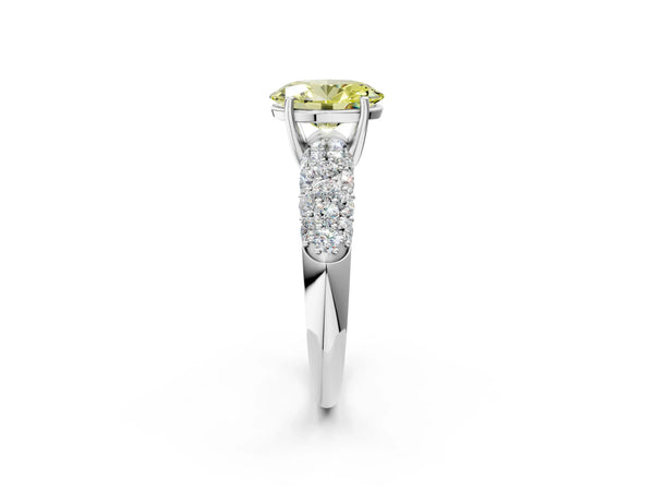 Platinum Fancy Yellow Oval  Diamond Pavé Band Solitaire Ring with Four-Prong Setting