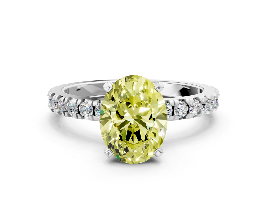 White gold Fancy Yellow Oval  Diamond Pavé Band Solitaire with Four-Prong Setting_216