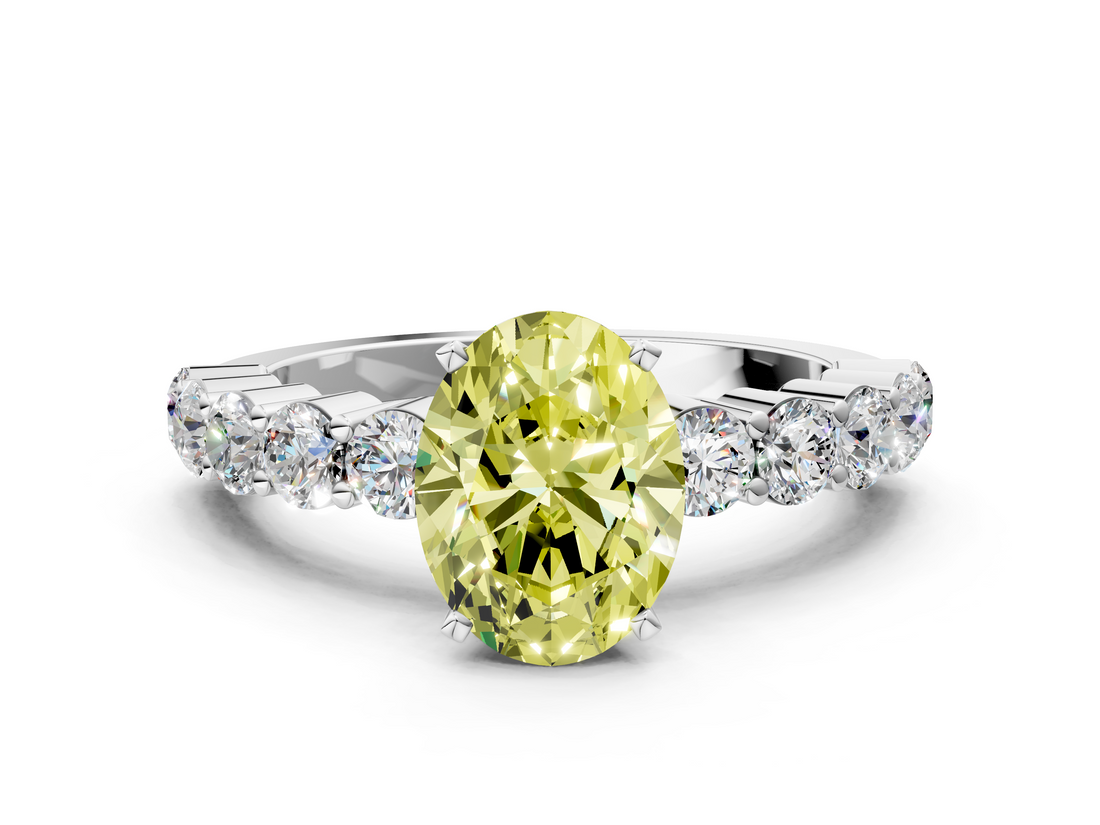 White gold Fancy Yellow Oval  Diamond Pavé Band Solitaire with Four-Prong Setting_3