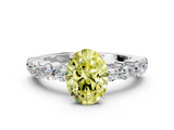 White gold Fancy Yellow Oval  Diamond Pavé Band Solitaire with Four-Prong Setting_3