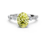 White gold Fancy Yellow Oval  Diamond Prong Set Engagement Ring with Pave Band_199
