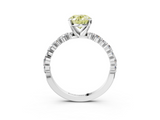 White gold Fancy Yellow Oval  Diamond Prong Set Engagement Ring with Pave Band_202