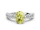 White gold Fancy Yellow Oval  Diamond Prong Setting with Side Stones on a Pave Band_128