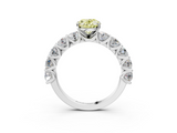 White gold Fancy Yellow Oval  Diamond Prong Setting with Side Stones on a Pave Band_131