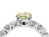 White gold Fancy Yellow Oval  Diamond Prong Setting with Side Stones on a Pave Band_132