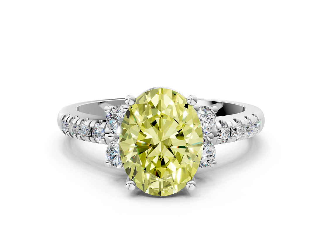 White gold Fancy Yellow Oval  Diamond Three-Stone Pave Band with Four-Prong Setting_20