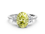 White gold Fancy Yellow Oval  Diamond Three-Stone Ring with Trapezoid Side Stones and Prong Setting_17