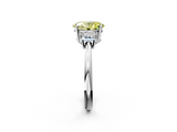 White gold Fancy Yellow Oval  Diamond Three-Stone Ring with Trapezoid Side Stones and Prong Setting_19