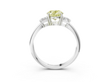 White gold Fancy Yellow Oval  Diamond Three-Stone Ring with Trapezoid Side Stones and Prong Setting_20