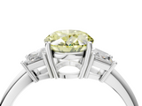 White gold Fancy Yellow Oval  Diamond Three-Stone Ring with Trapezoid Side Stones and Prong Setting_21