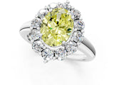 White gold Fancy Yellow Oval  Halo Cluster Diamond Engagement Ring with Prong Setting and Polished Band_112