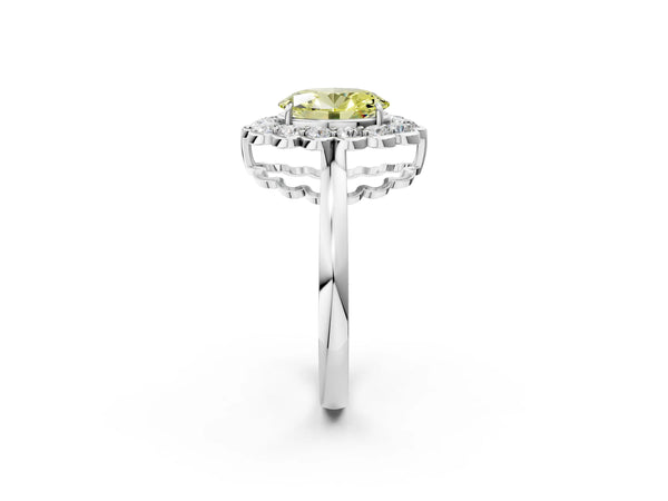 White gold Fancy Yellow Oval  Halo Cluster Diamond Engagement Ring with Solitaire Band and Prong Setting