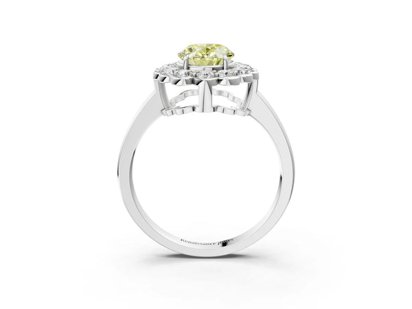 White gold Fancy Yellow Oval  Halo Cluster Diamond Engagement Ring with Solitaire Band and Prong Setting