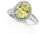 White gold Fancy Yellow Oval  Halo Diamond Engagement Ring with Intricate Filigree Band and Four-Prong Setting_38