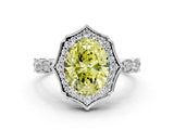 White gold Fancy Yellow Oval  Halo Diamond Engagement Ring with Milgrain Band and Four-Prong Setting_63