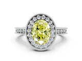 White gold Fancy Yellow Oval  Halo Diamond Engagement Ring with Milgrain Pave Band and Four-Prong Setting_87