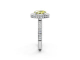 White gold Fancy Yellow Oval  Halo Diamond Engagement Ring with Milgrain Pave Band and Four-Prong Setting_89