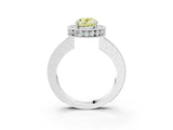 White gold Fancy Yellow Oval  Halo Diamond Engagement Ring with Milgrain Pave Band and Four-Prong Setting_90