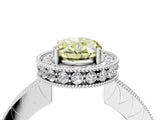 White gold Fancy Yellow Oval  Halo Diamond Engagement Ring with Milgrain Pave Band and Four-Prong Setting_91