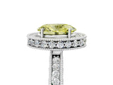 White gold Fancy Yellow Oval  Halo Diamond Engagement Ring with Milgrain Pave Band and Four-Prong Setting_92
