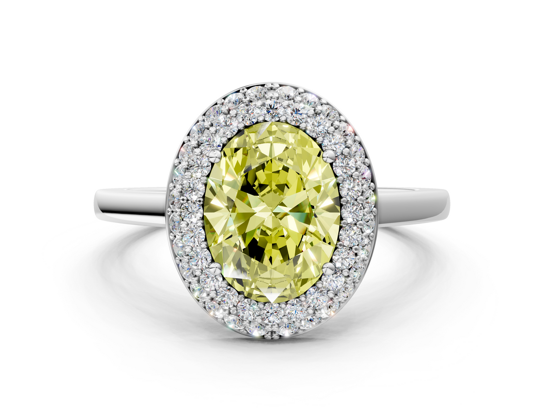 White gold Fancy Yellow Oval  Halo Diamond Engagement Ring with Solitaire Band and Four-Prong Setting_20