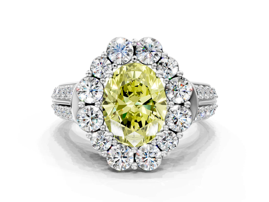 White gold Fancy Yellow Oval  Halo Diamond Engagement Ring with Split Shank and Prong Setting_65