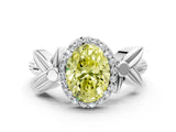 White gold Fancy Yellow Oval  Halo Diamond Floral Band with Four-Prong Setting_55