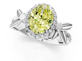 White gold Fancy Yellow Oval  Halo Diamond Floral Band with Four-Prong Setting_56