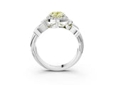 White gold Fancy Yellow Oval  Halo Diamond Floral Band with Four-Prong Setting_61
