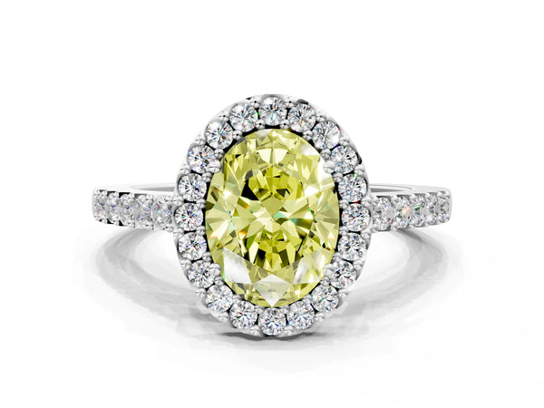 Platinum Fancy Yellow Oval  Halo Diamond Pavé Solitaire Ring