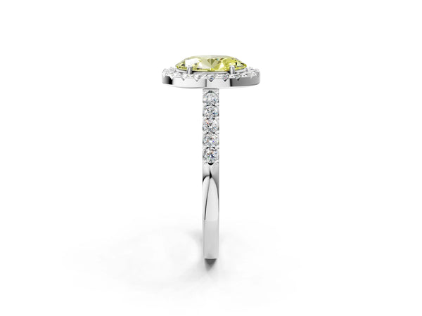 Platinum Fancy Yellow Oval  Halo Diamond Pavé Solitaire Ring