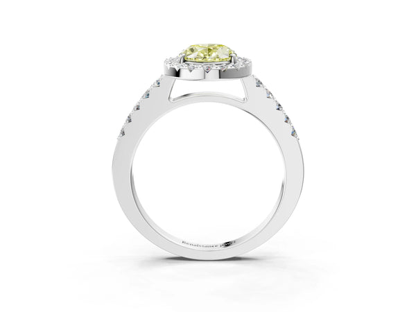 Platinum Fancy Yellow Oval  Halo Diamond Pavé Solitaire Ring