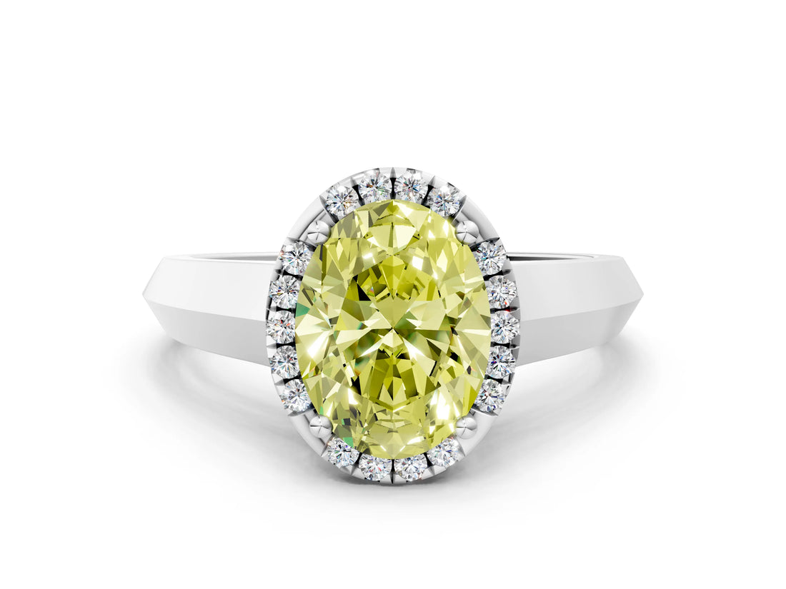 White gold Fancy Yellow Oval  Halo Diamond Ring with Cathedral Band and Four-Prong Setting_68