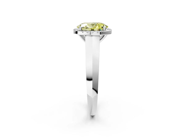 White gold Fancy Yellow Oval  Halo Diamond Ring with Cathedral Band and Four-Prong Setting