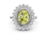 White gold Fancy Yellow Oval  Halo Diamond Ring with Milgrain Edge and Round Prong Setting_38