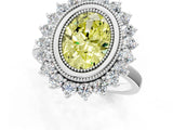 White gold Fancy Yellow Oval  Halo Diamond Ring with Milgrain Edge and Round Prong Setting_39