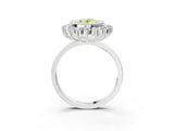 White gold Fancy Yellow Oval  Halo Diamond Ring with Milgrain Edge and Round Prong Setting_41
