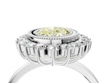 White gold Fancy Yellow Oval  Halo Diamond Ring with Milgrain Edge and Round Prong Setting_42