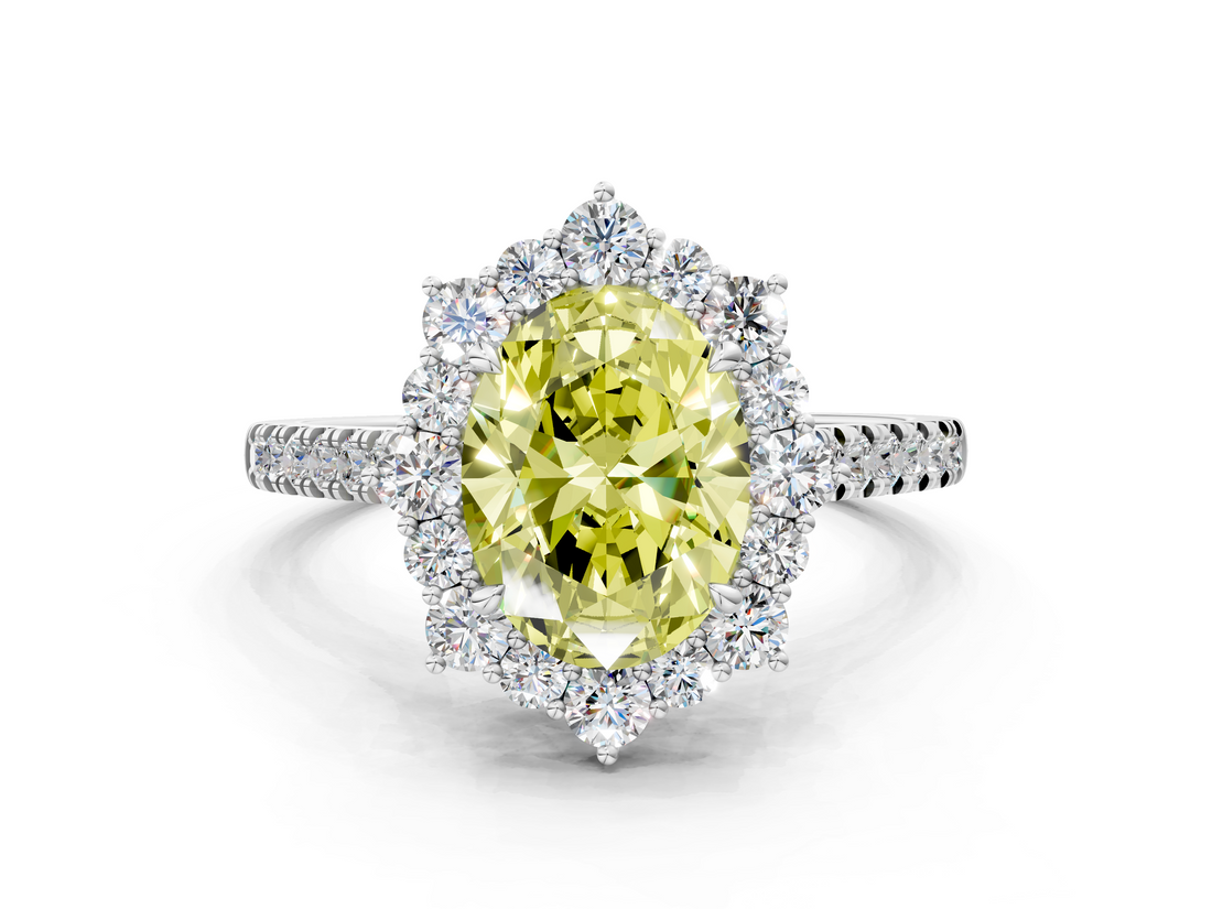 White gold Fancy Yellow Oval  Halo Diamond Ring with Pavé Band and Prong Setting_53