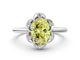 White gold Fancy Yellow Oval  Halo Diamond Ring with Round Cluster Setting, Solitaire Band, and Four-Prong Setting_49