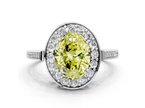 White gold Fancy Yellow Oval  Halo Diamond Ring with Split Shank and Four-Prong Setting_44