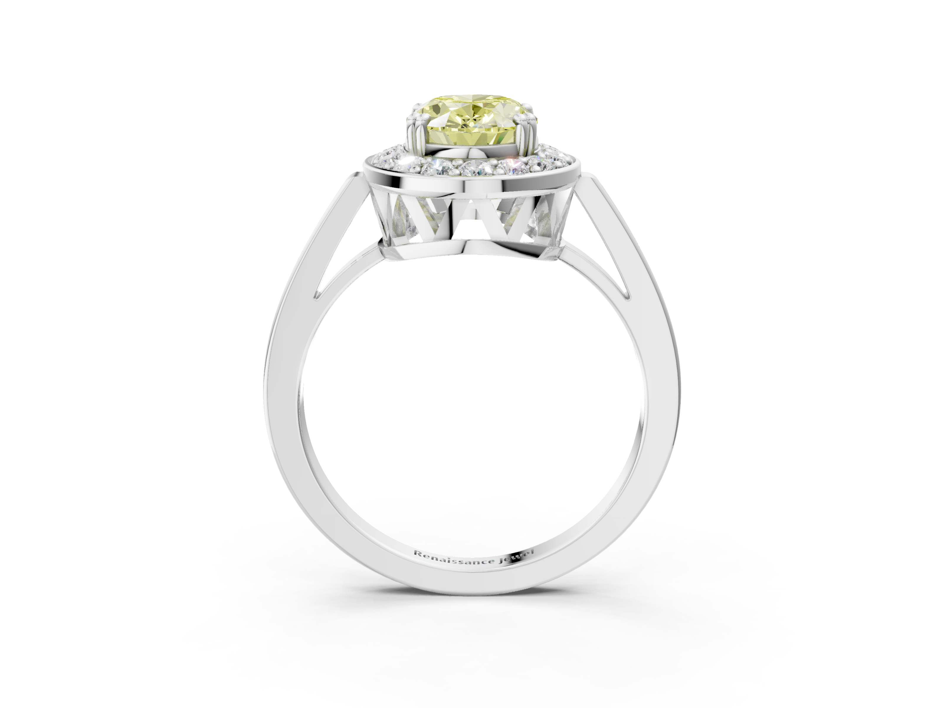 White gold Fancy Yellow Oval  Halo Diamond Ring with Split Shank and Four-Prong Setting_47