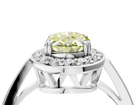 White gold Fancy Yellow Oval  Halo Diamond Ring with Split Shank and Four-Prong Setting_48