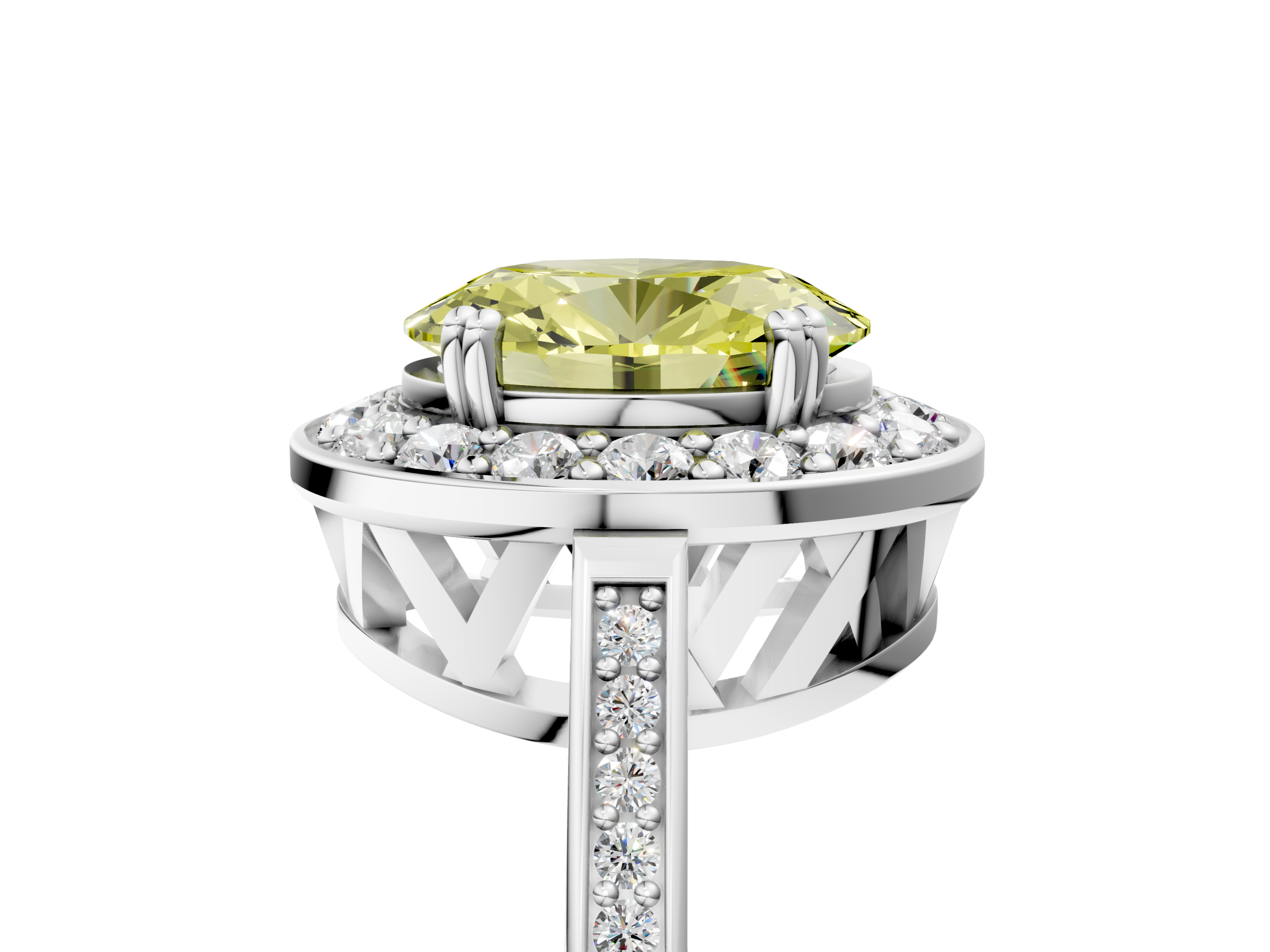 White gold Fancy Yellow Oval  Halo Diamond Ring with Split Shank and Four-Prong Setting_49